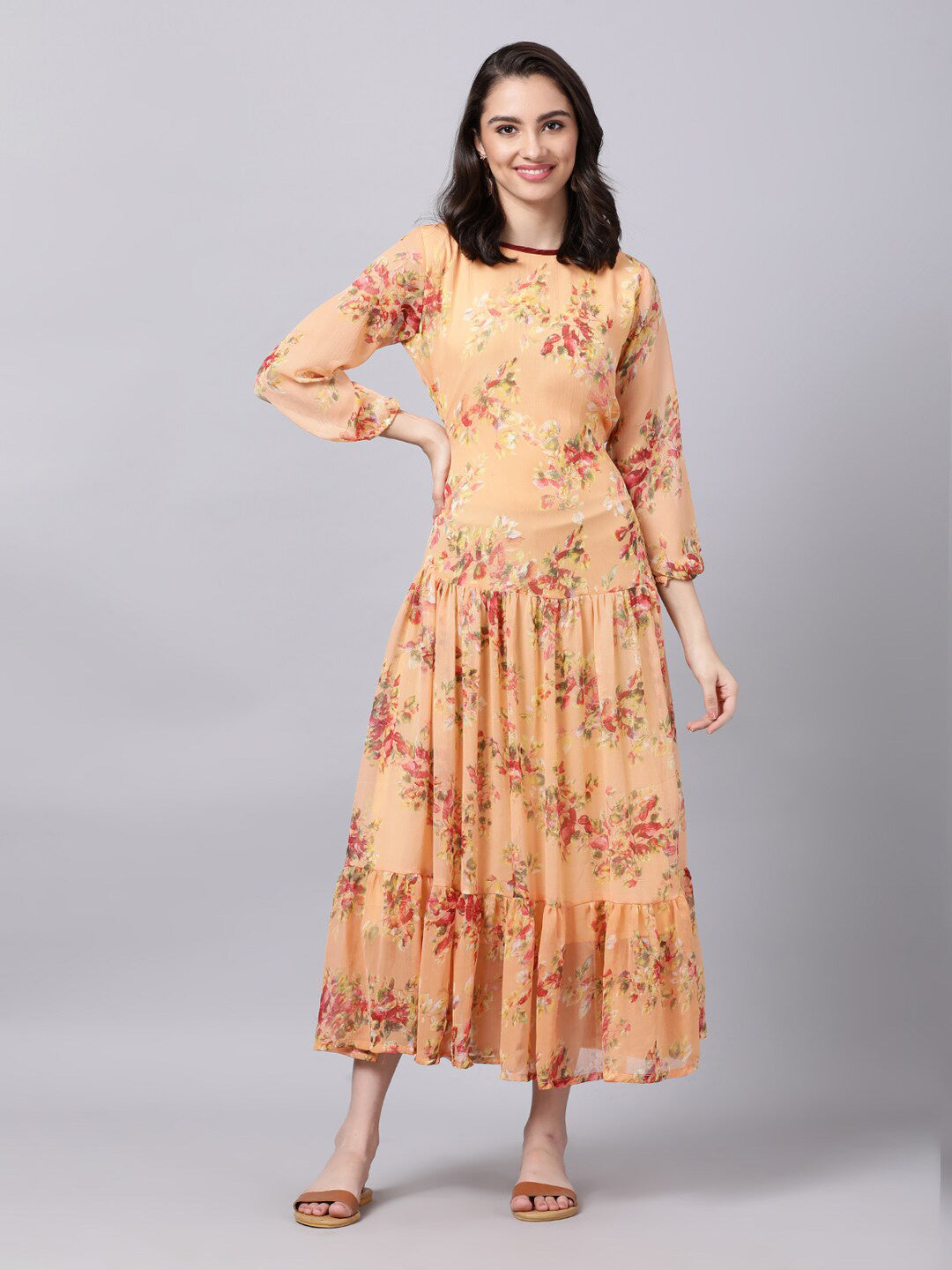 Souchii Floral Printed Boat Neck A-Line Maxi Dress - Distacart