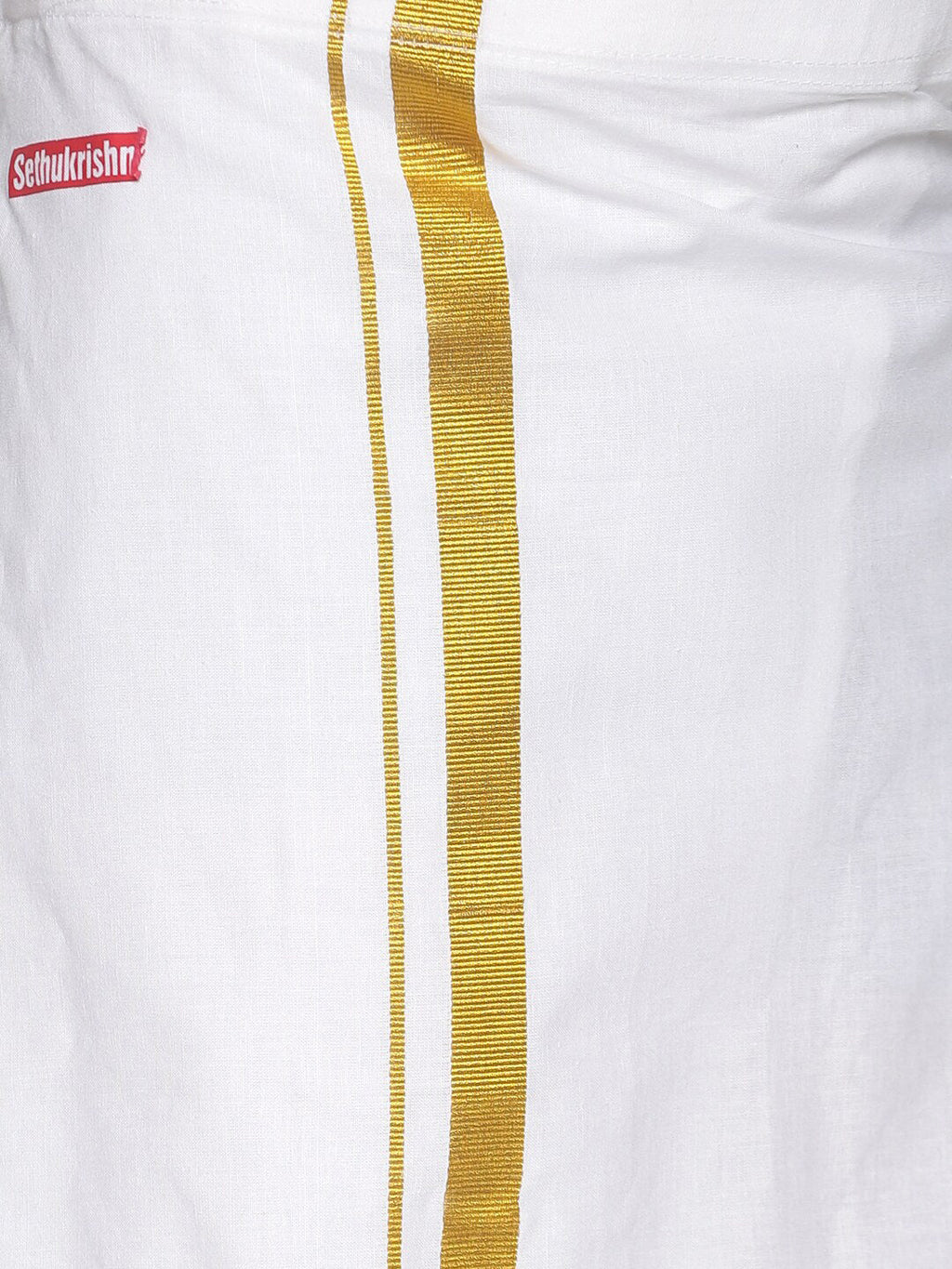 Sethukrishna Boys White & Gold-Toned Pure Cotton Solid Shirt and Veshti Set