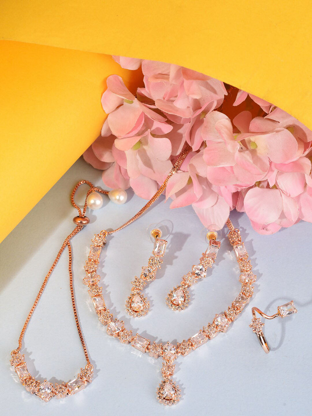 Saraf RS Jewellery Rose Gold Plated AD Studded Designer Jewellery Set - Distacart