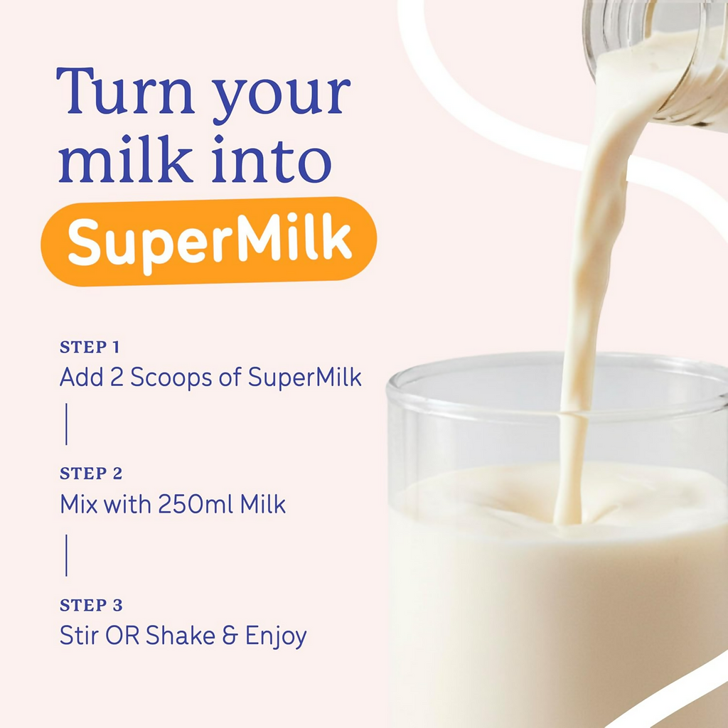 Gritzo SuperMilk Growth+ (Formerly Height+) Unsweetened Drink Mix (7-12y Boys), 10g Protein Powder (Creamy Vanilla)