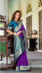 Anaita Violet Soft Silk Zari Weaving Saree With Blouse Piece - Distacart