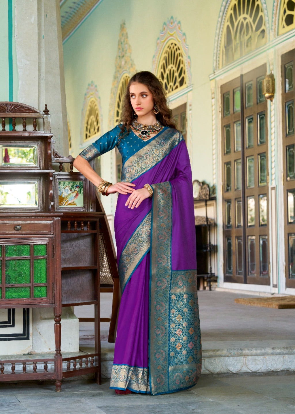 Anaita Violet Soft Silk Zari Weaving Saree With Blouse Piece - Distacart
