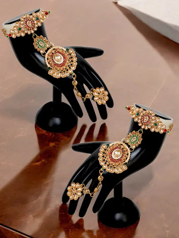 Tehzeeb Creations Traditional Designer Kundan Stone Maroon and Green Meenakari Choker Bridal Set