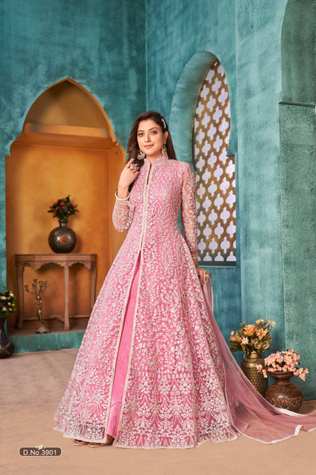Anaita Pink Embroidered Net Anarkali Suit