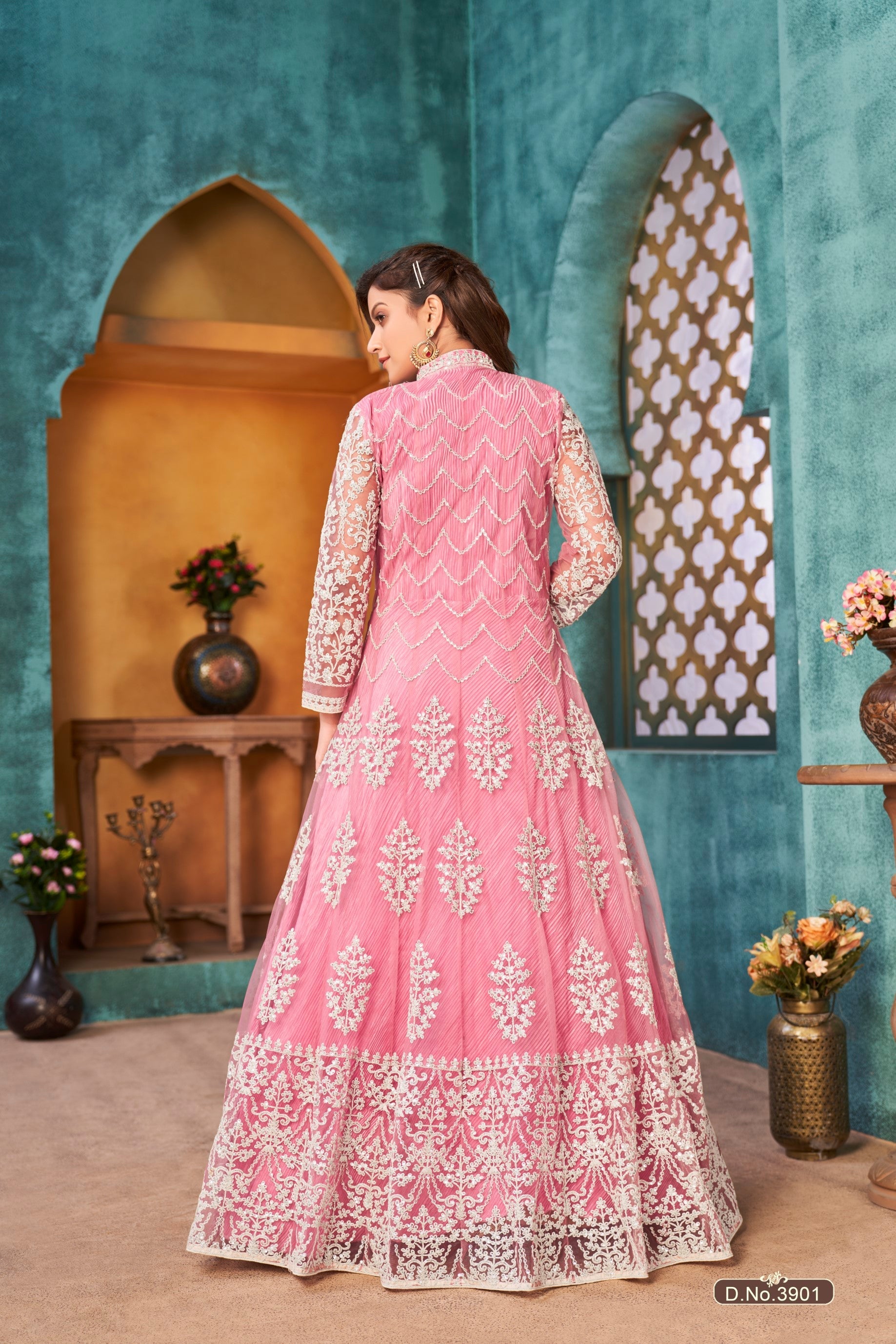 Anaita Pink Embroidered Net Anarkali Suit - Distacart