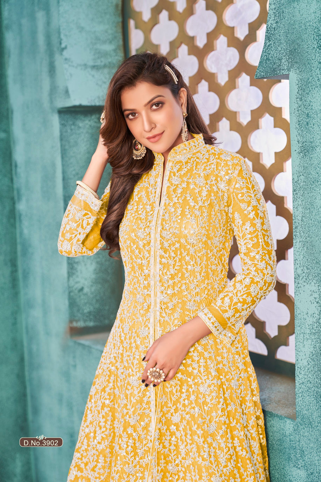 Anaita Yellow Embroidered Net Anarkali Suit - Distacart