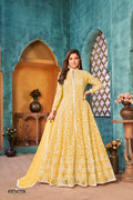 Anaita Yellow Embroidered Net Anarkali Suit - Distacart