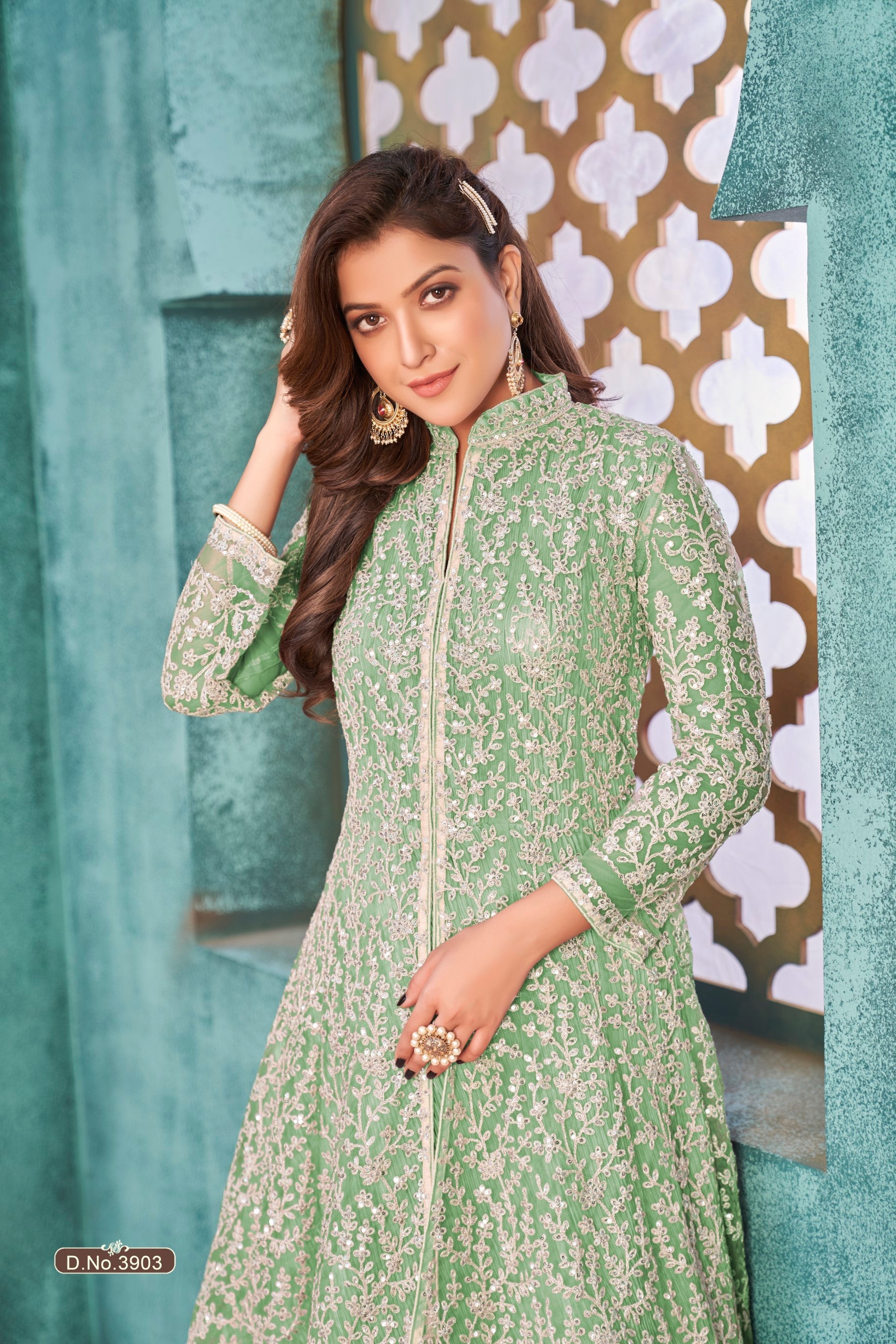 Anaita Light Green Embroidered Net Anarkali Suit - Distacart