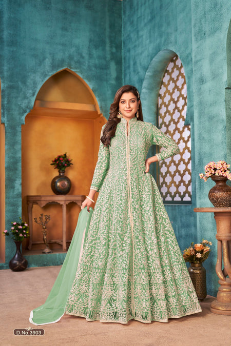Anaita Light Green Embroidered Net Anarkali Suit