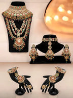Tehzeeb Creations Traditional Designer Kundan Stone Maroon and Green Meenakari Choker Bridal Set