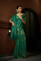 Vardha Persian Green Golden Zari Kanjeevaram Silk Saree