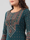 Juniper Women Green Georgette Printed High-Low Straight Tunic