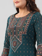 Juniper Women Green Georgette Printed High-Low Straight Tunic