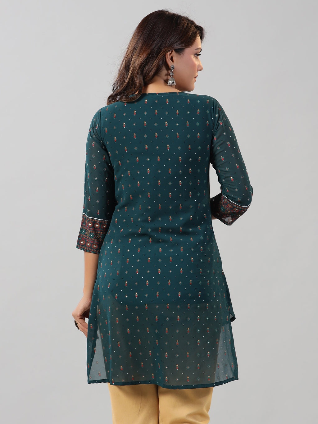 Juniper Women Green Georgette Printed High-Low Straight Tunic