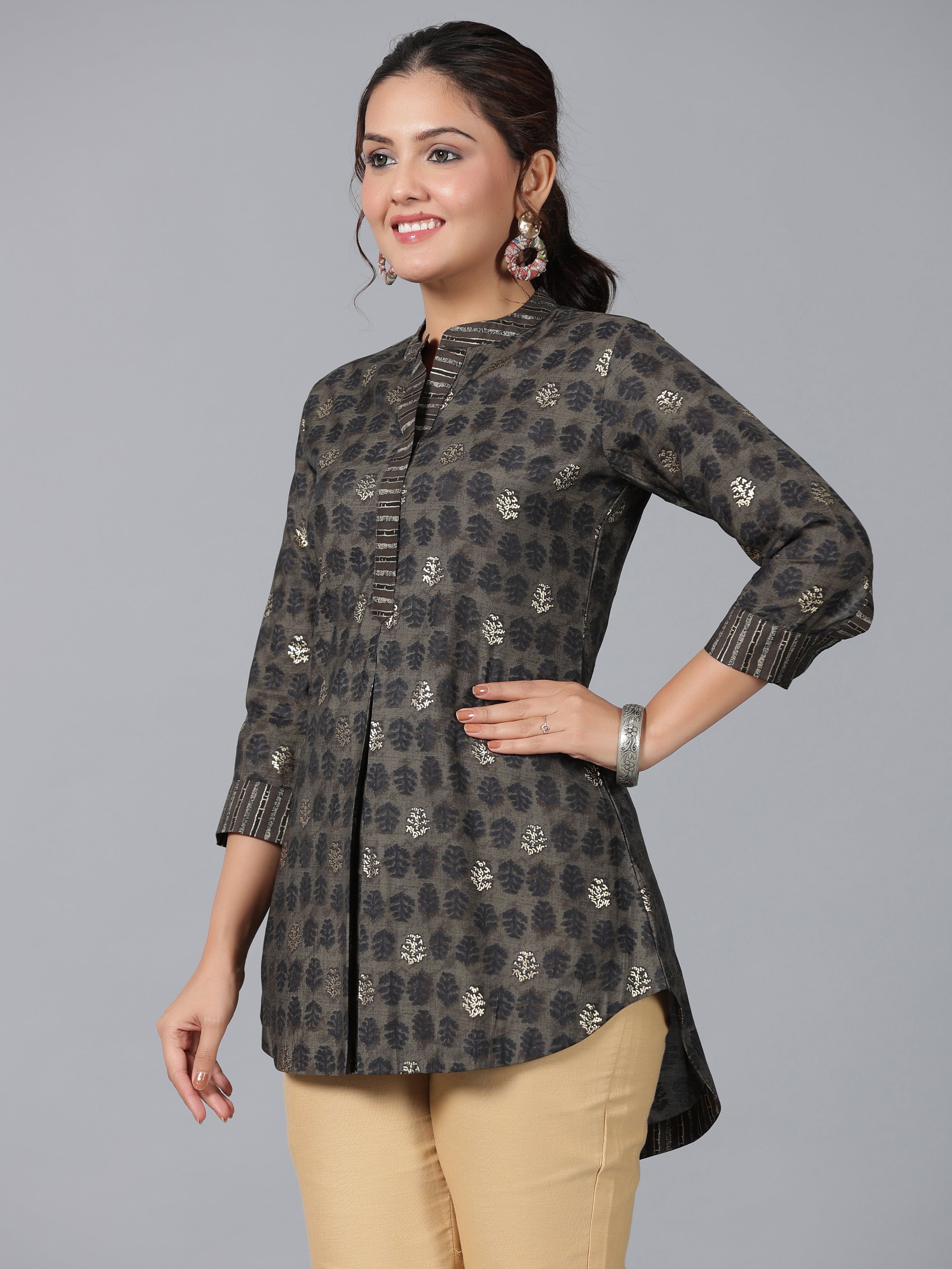 Juniper Women Black Muslin Printed High-Low Straight Tunic