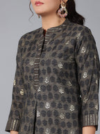 Juniper Women Black Muslin Printed High-Low Straight Tunic