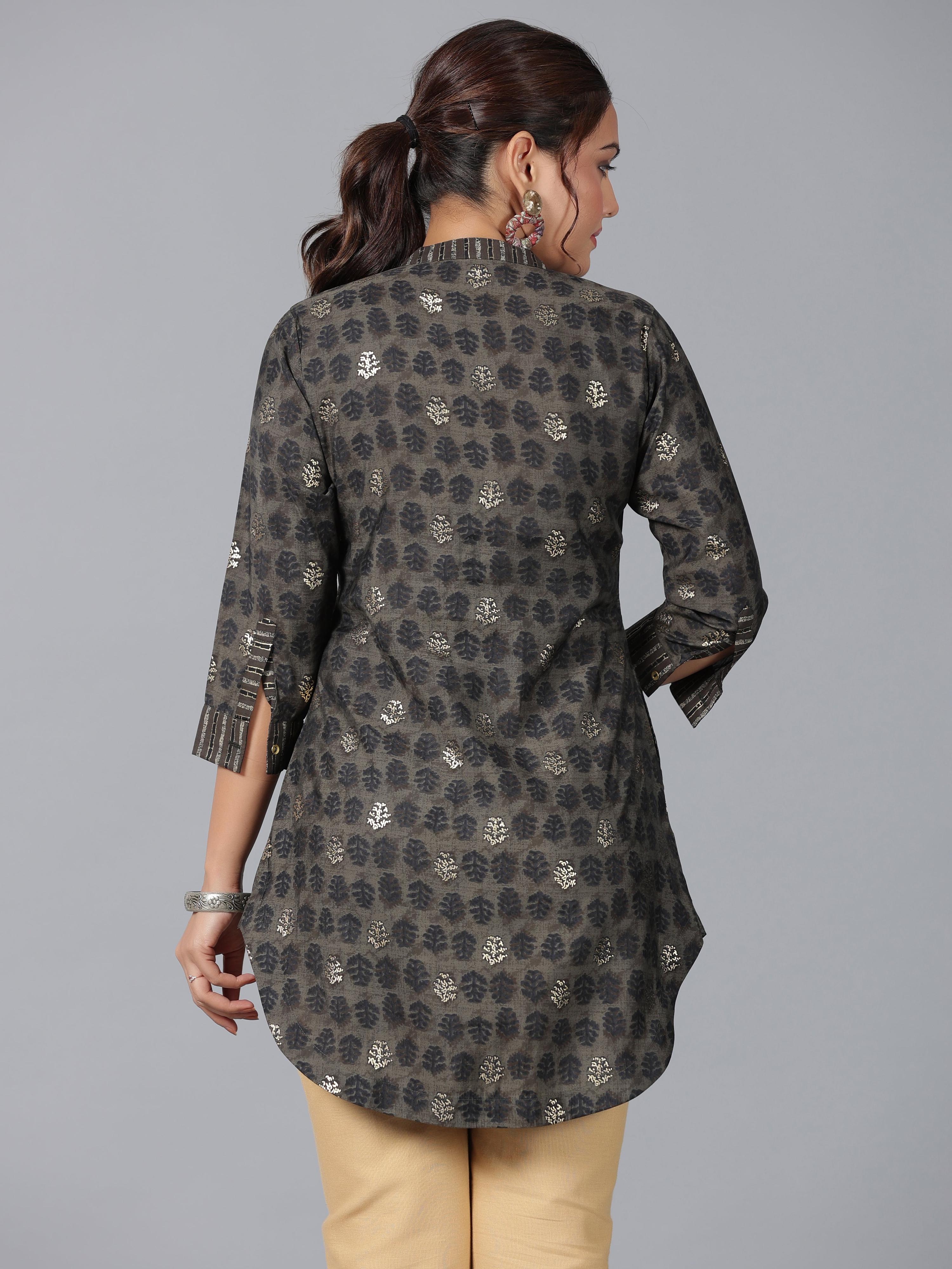 Juniper Women Black Muslin Printed High-Low Straight Tunic