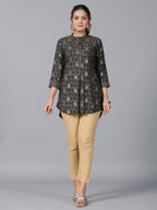 Juniper Women Black Muslin Printed High-Low Straight Tunic