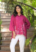Juniper Fuchsia Thread Embroidered Chanderi Tunic With Button Closure