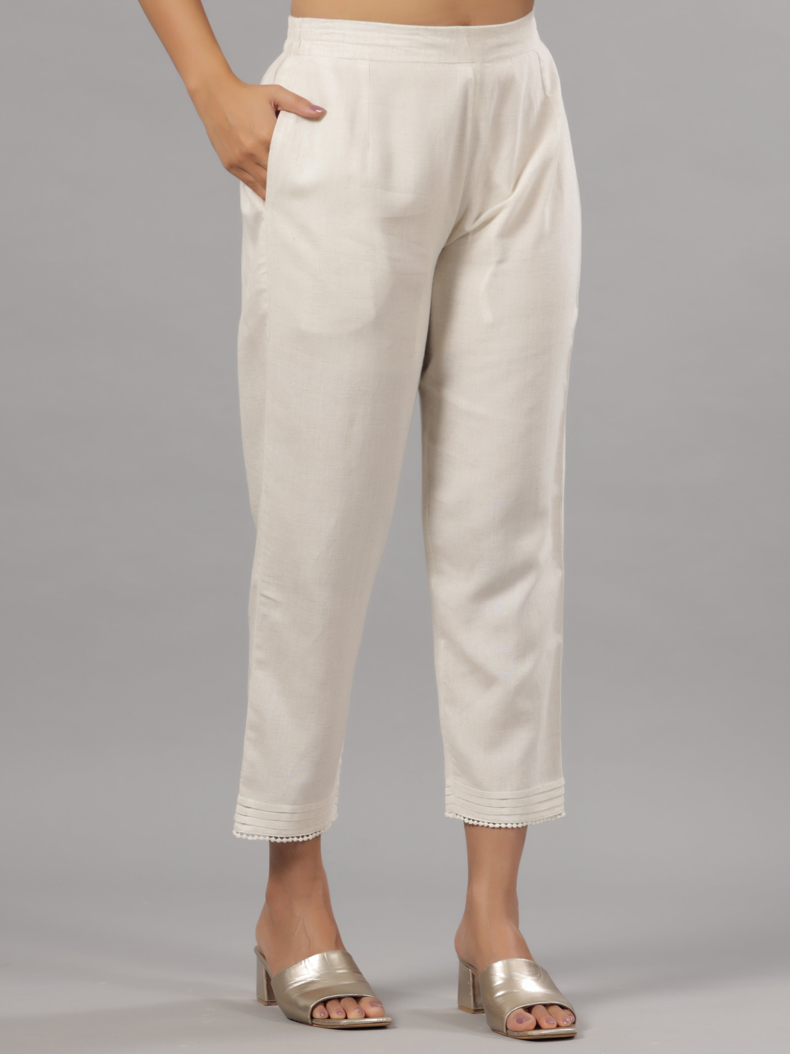 Juniper Woemen Natural Rayon Flex Solid Pants