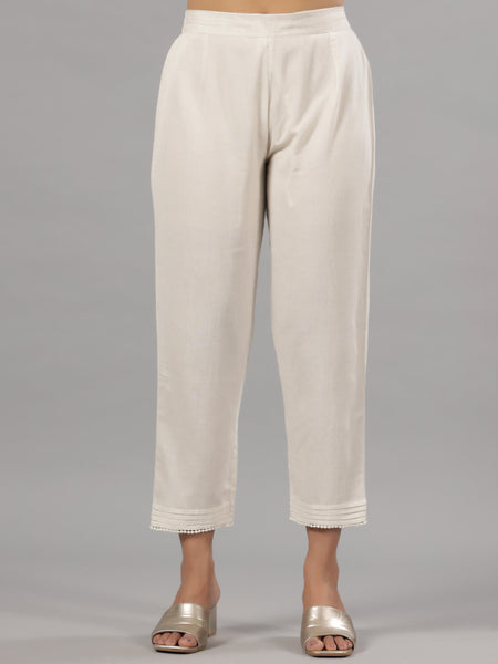 Juniper Natural Solid Liva Rayon Pant With Lace