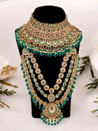 Tehzeeb Creations Traditional Designer Kundan Stone Green Meenakari Choker Bridal Set
