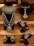 Tehzeeb Creations Traditional Designer Kundan Stone Green Meenakari Choker Bridal Set
