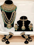 Tehzeeb Creations Traditional Designer Kundan Stone Green Meenakari Choker Bridal Set