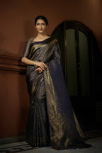Vardha Prussian Blue Golden Zari Kanjeevaram Silk Saree
