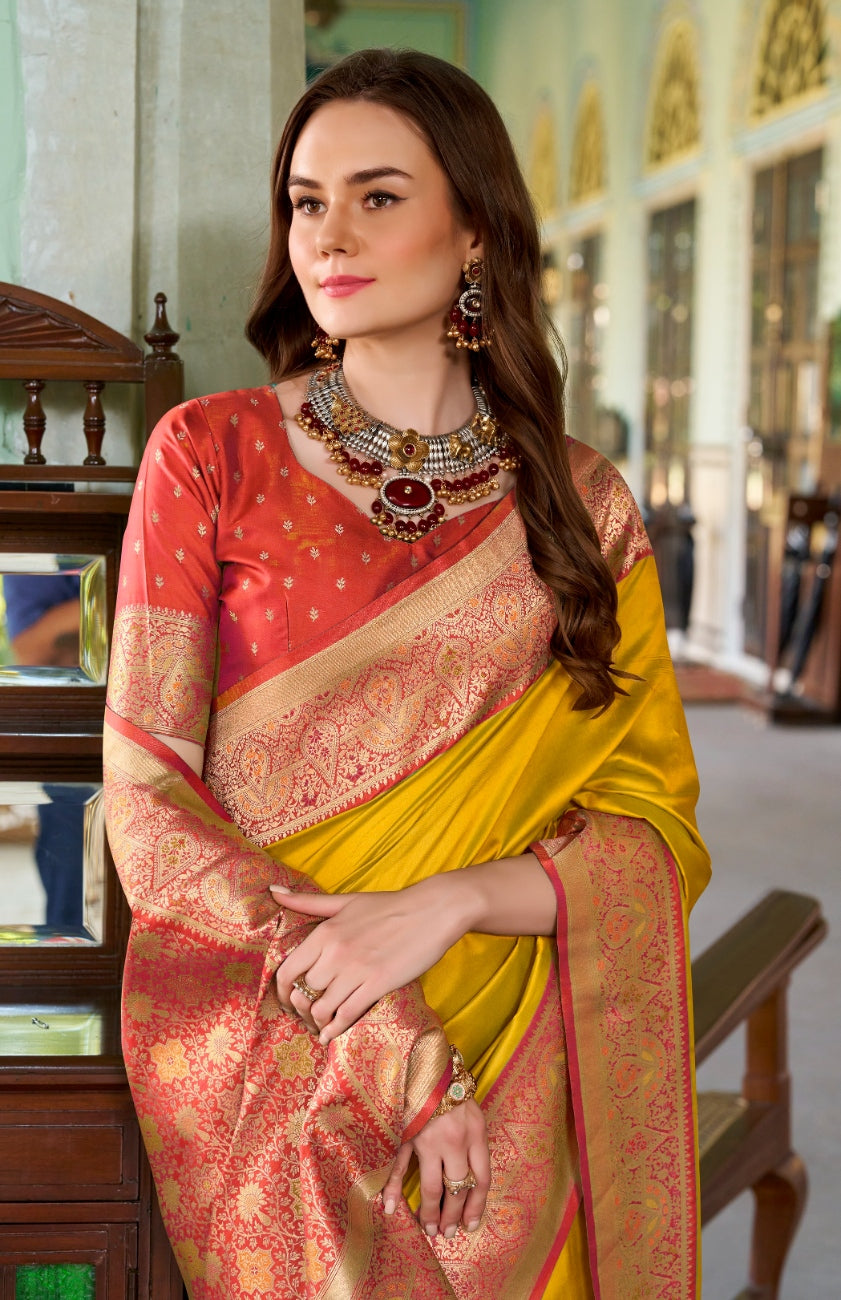 Anaita Yellow Soft Silk Zari Weaving Saree With Blouse Piece - Distacart