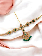 Tehzeeb Creations Traditional Designer Kundan Stone Green Meenakari Choker Bridal Set