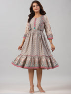 Juniper Women Beige Rayon Printed Jacket Style Midi Dress - Distacart