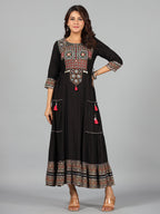 Juniper Women's Black Rayon Staple Printed Tiered Maxi Dress - Distacart