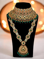 Tehzeeb Creations Traditional Designer Kundan Stone Green Meenakari Choker Bridal Set