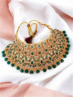 Tehzeeb Creations Traditional Designer Kundan Stone Green Meenakari Choker Bridal Set