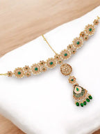 Tehzeeb Creations Traditional Designer Kundan Stone Green Meenakari Choker Bridal Set