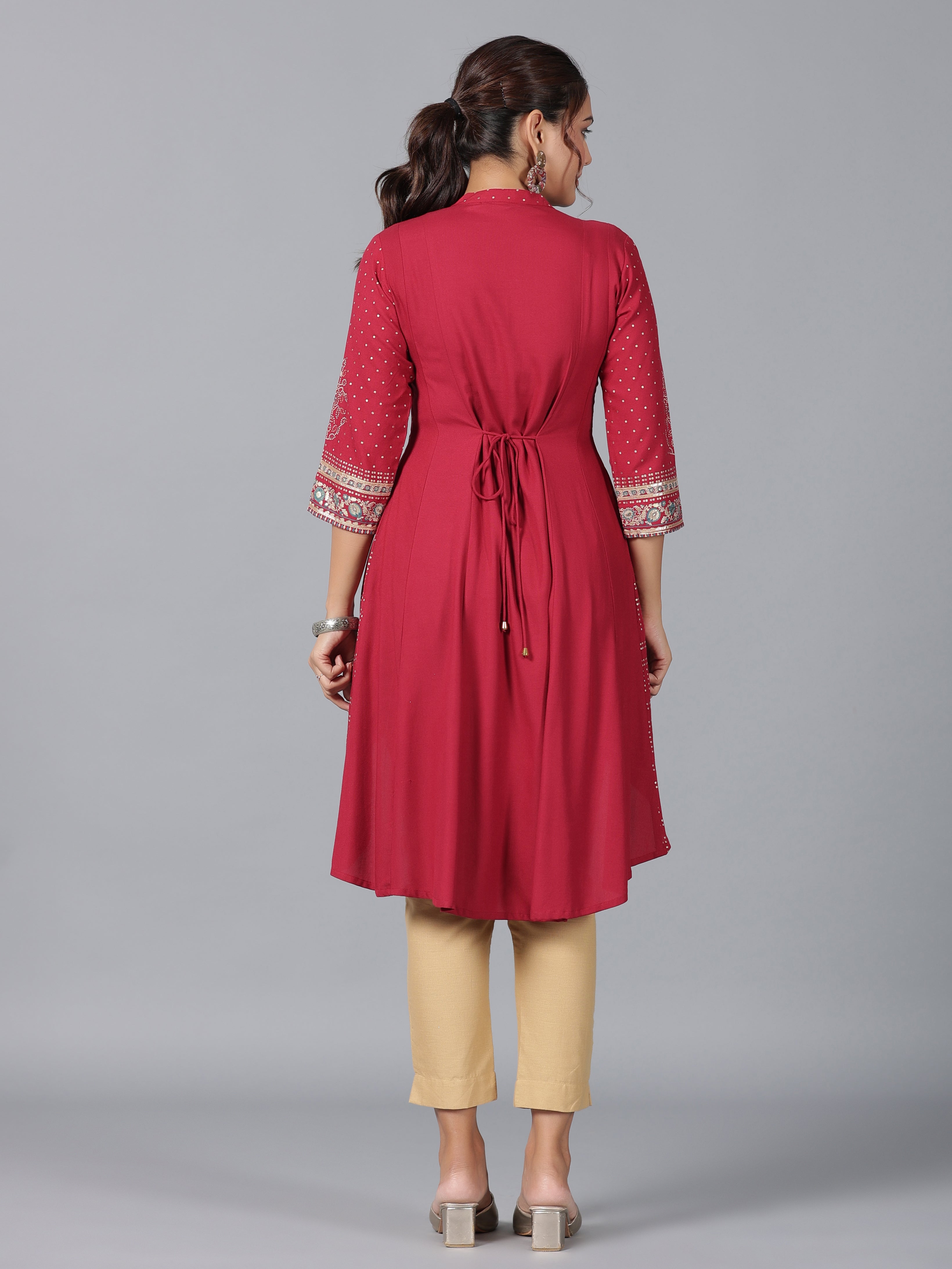 Juniper Women Maroon Rayon Foil Printed High-Low Tunic