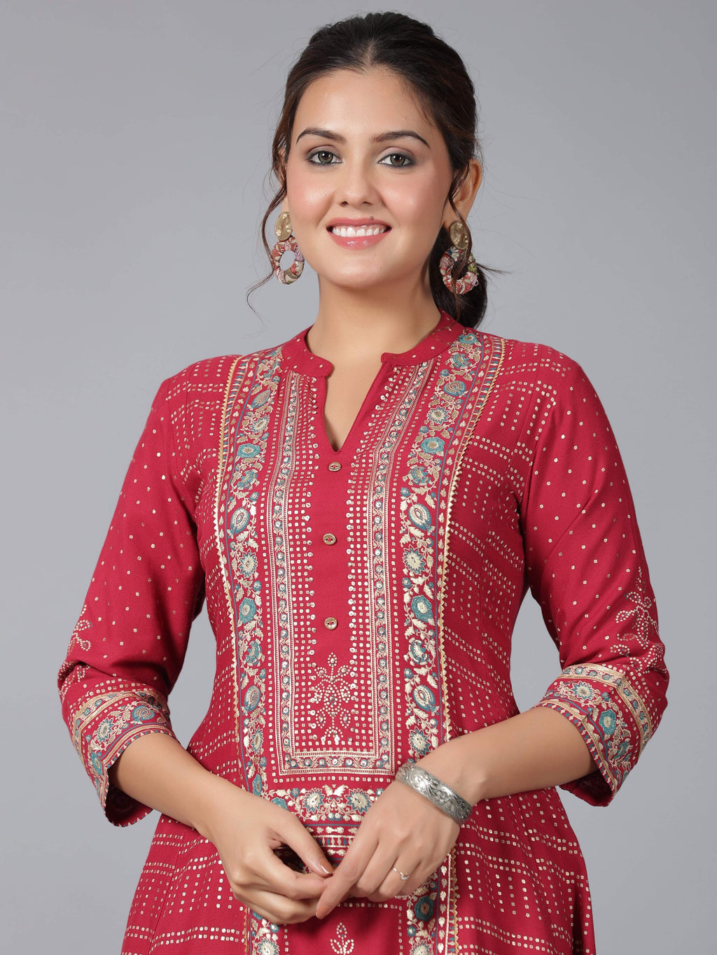 Juniper Women Maroon Rayon Foil Printed High-Low Tunic