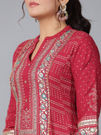 Juniper Women Maroon Rayon Foil Printed High-Low Tunic