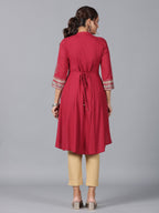 Juniper Women Maroon Liva Rayon Foil Printed High-Low Tunic - Distacart