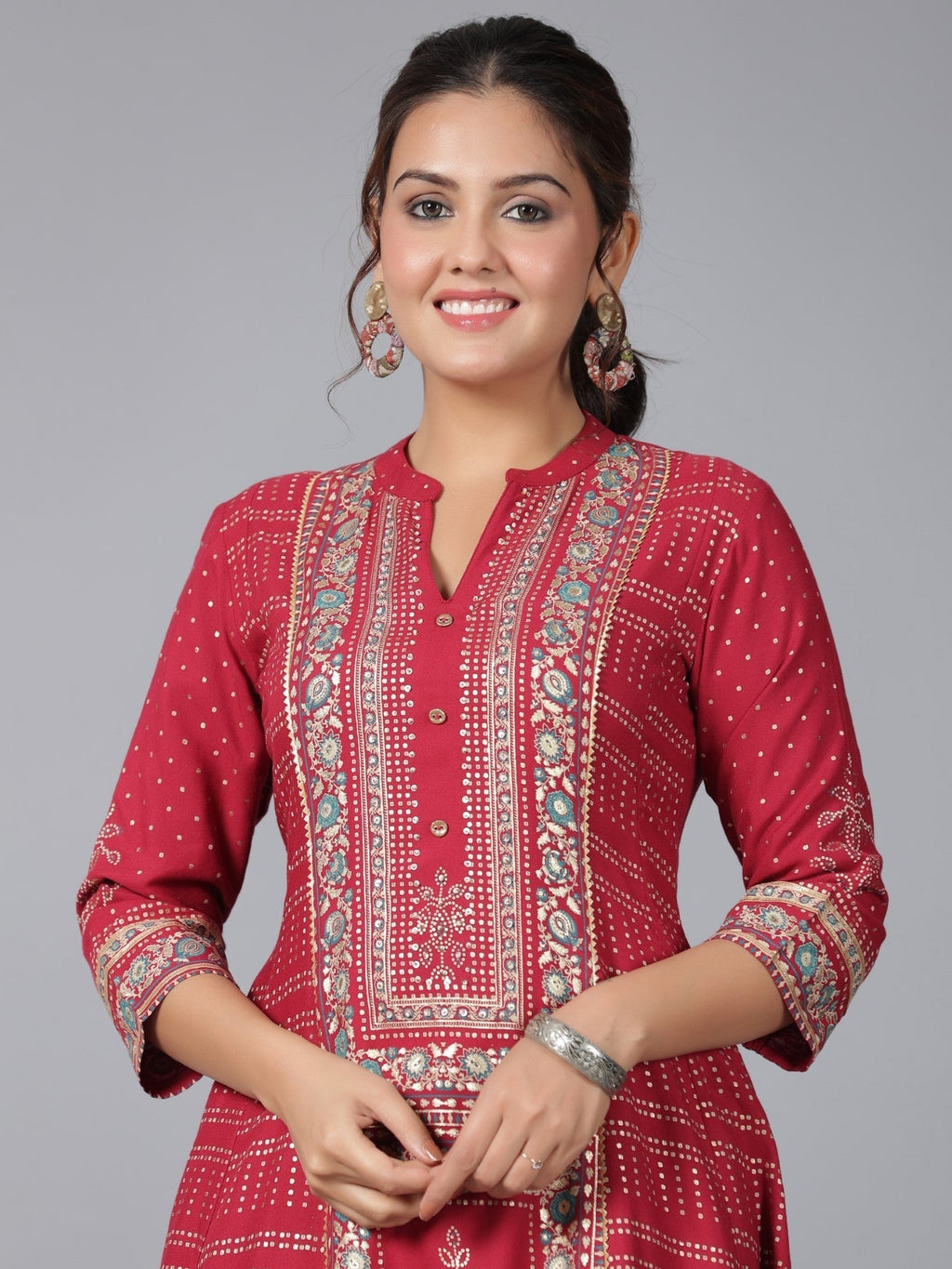 Juniper Women Maroon Liva Rayon Foil Printed High-Low Tunic - Distacart
