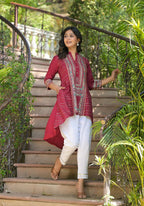 Juniper Maroon Bandhani Printed Liva Rayon Tunic With Sequins & Thread Work - Distacart