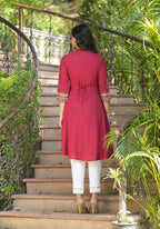 Juniper Maroon Bandhani Printed Liva Rayon Tunic With Sequins & Thread Work - Distacart