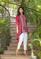 Juniper Maroon Bandhani Printed Liva Rayon Tunic With Sequins & Thread Work - Distacart