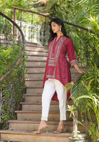 Juniper Maroon Bandhani Printed Liva Rayon Tunic With Sequins & Thread Work - Distacart