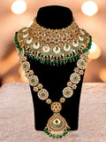 Tehzeeb Creations Traditional Designer Kundan Stone Green Meenakari Choker Bridal Set
