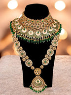 Tehzeeb Creations Traditional Designer Kundan Stone Green Meenakari Choker Bridal Set