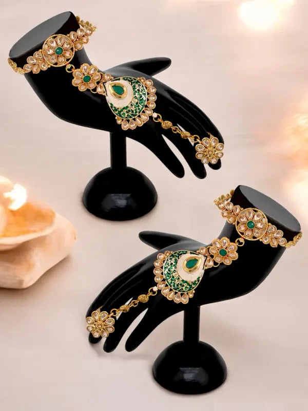 Tehzeeb Creations Traditional Designer Kundan Stone Green Meenakari Choker Bridal Set