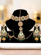 Tehzeeb Creations Traditional Designer Kundan Stone Green Meenakari Choker Bridal Set