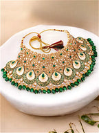 Tehzeeb Creations Traditional Designer Kundan Stone Green Meenakari Choker Bridal Set